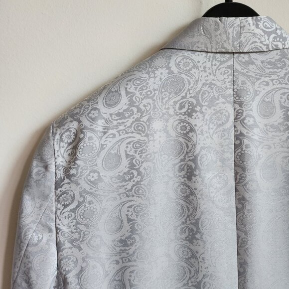 36L Dinner Jacket Silver Gray Shawl Lapel Skinny Fit Long New Jos A Bank Paisley - Picture 16 of 17